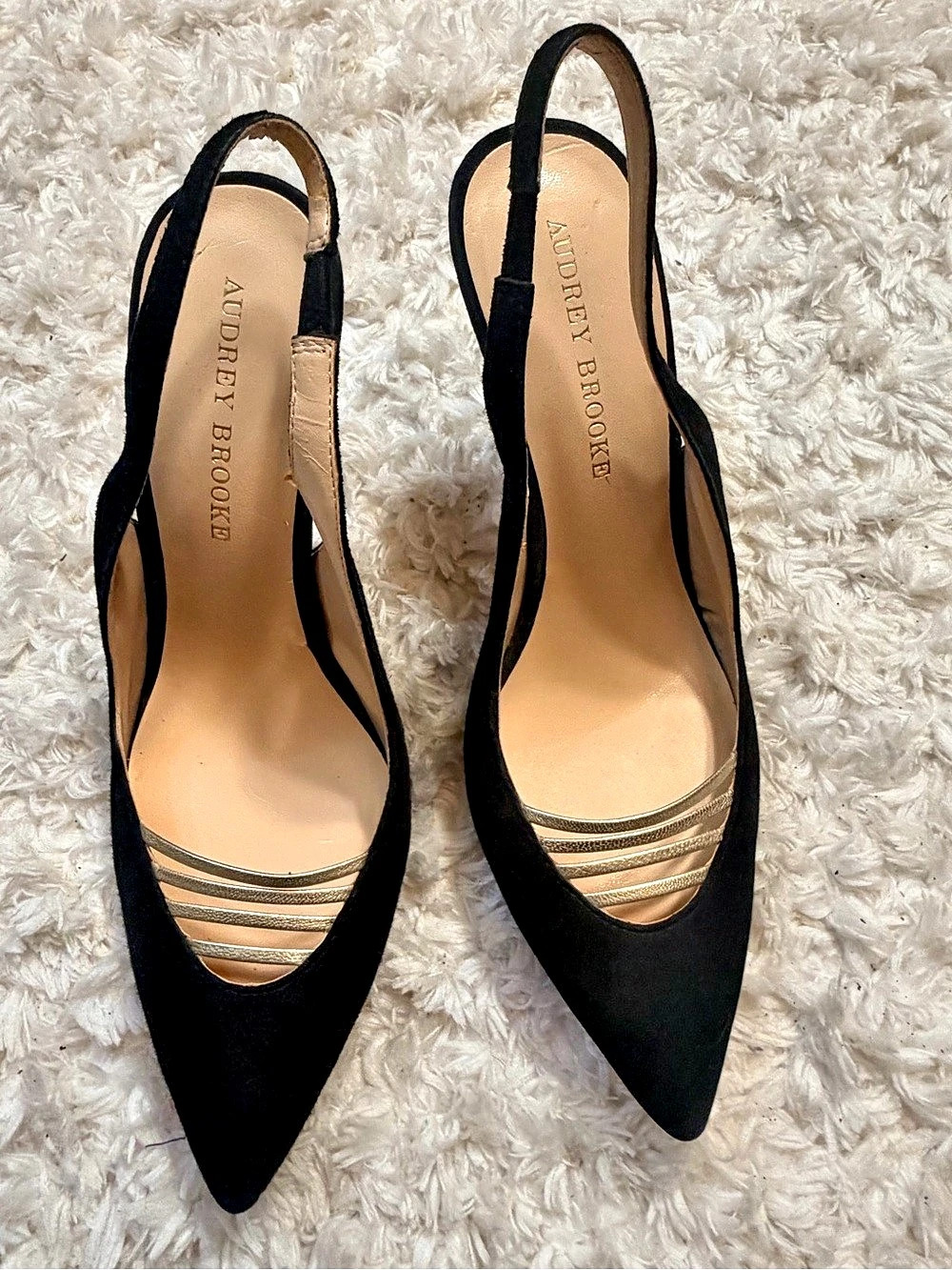 Audrey Brooke Black Pointed-Toe Slingback Heels
